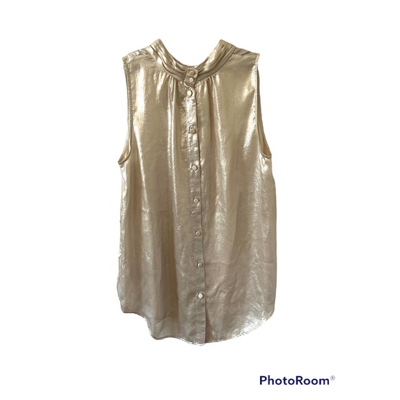 Anthropologies Maeve Romilly Blouse 14 Sleeveless Shimmery Champagne Mock Neck - Picture 7 of 11